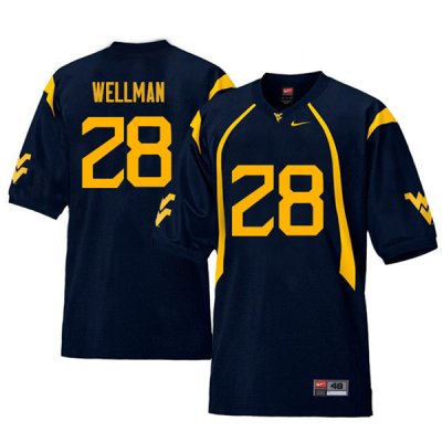 Men's West Virginia Mountaineers NCAA #28 Elijah Wellman Navy Authentic Nike Retro Stitched College Football Jersey KK15X43MY